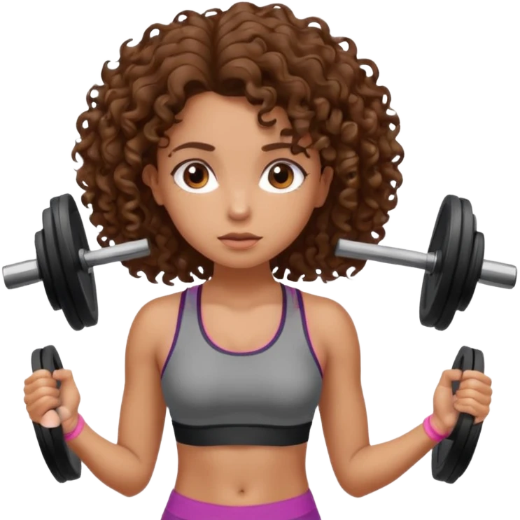 worried face, curly hair girl, gym emoji