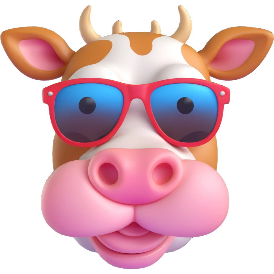 a simple and bold cow with stylish sunglasses emoji