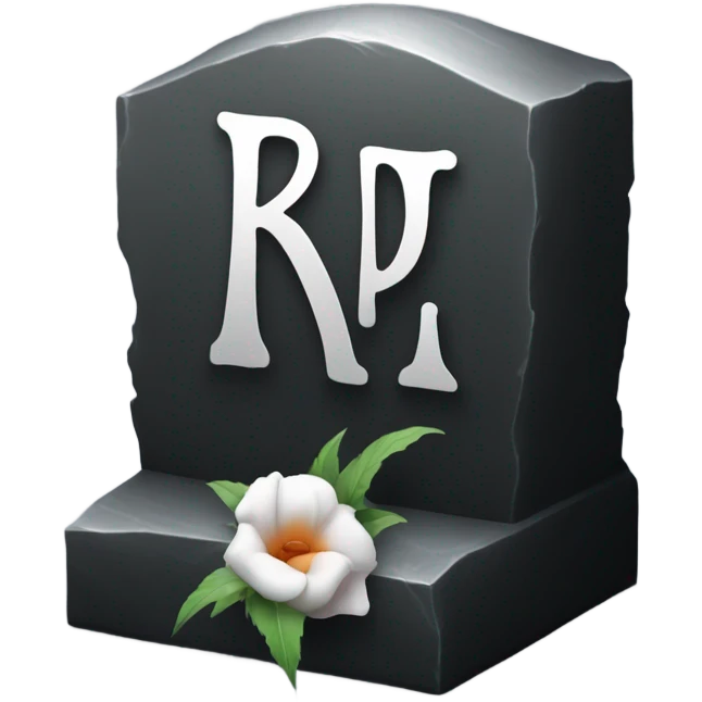 a black grave with the letters RIP on a silver  emoji