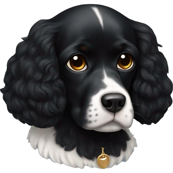 Small completely black king spaniel with black fur on his whole face and white fur on chest emoji