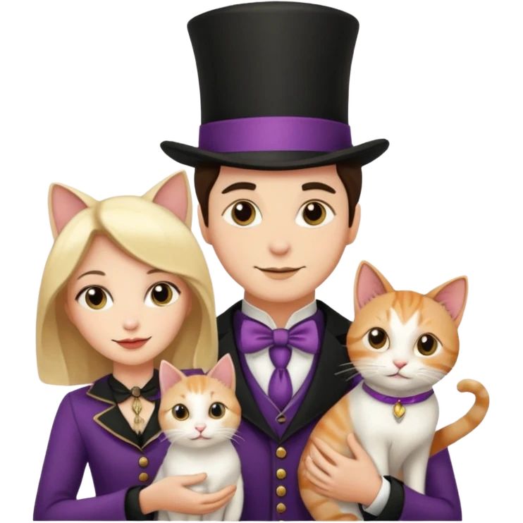 magician couple and their pet cat emoji
