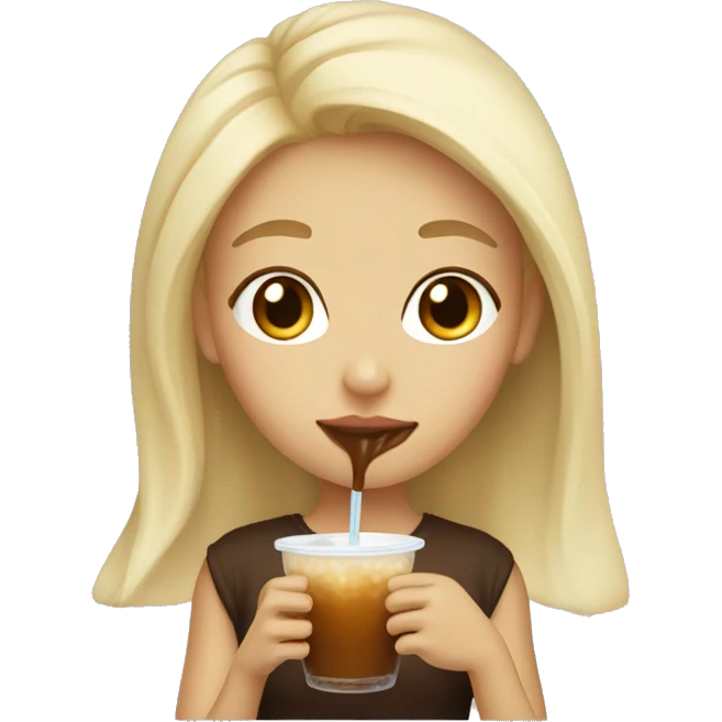 a blonde girl drinking brown sugar boba  emoji