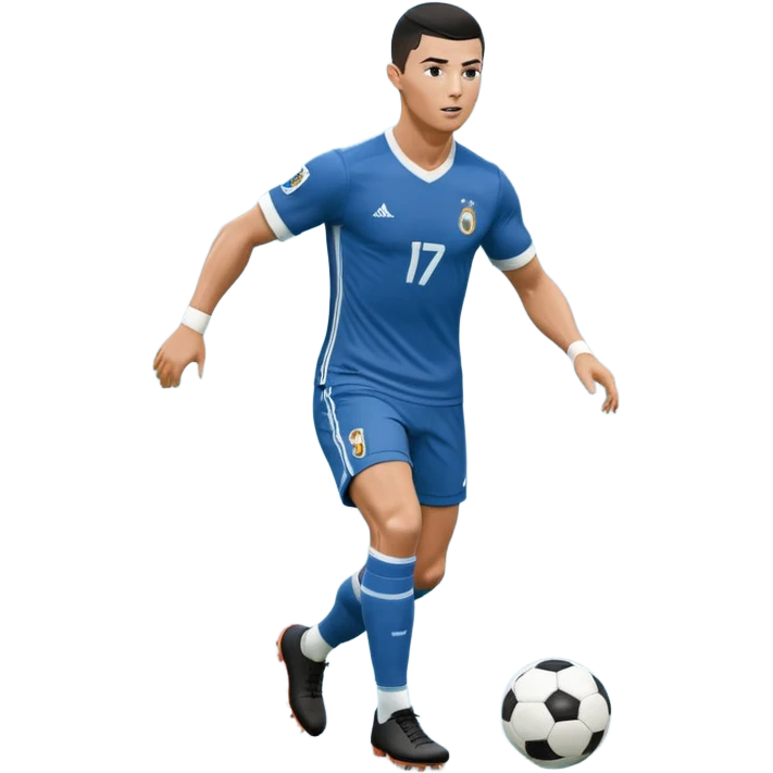 Ronaldo dribbling with a touch into a football While wearing a 2018 Retro blue kit  emoji