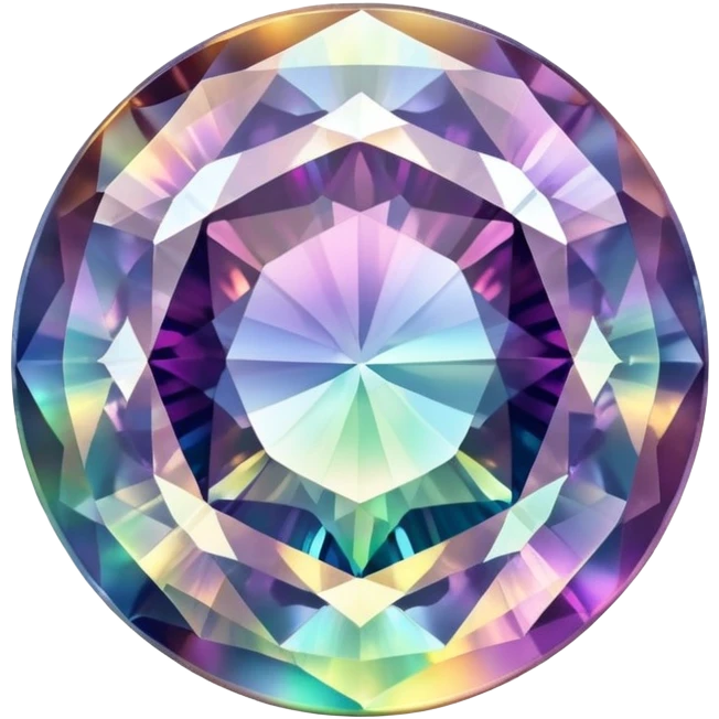 Round cut gemstone of mystic quartz with swirling holographic colors inside emoji