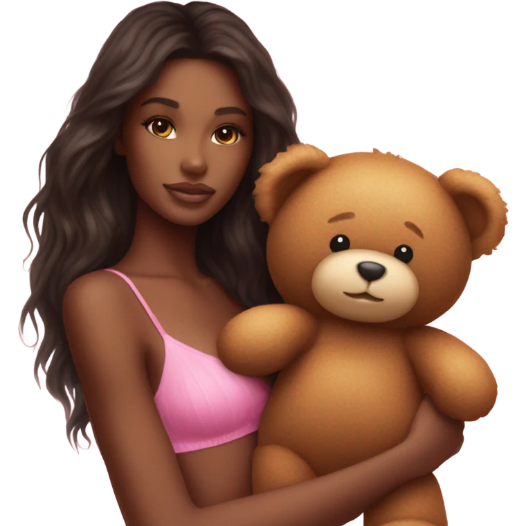 Photo Real Victoria secret model cuddling a teddy bear  emoji