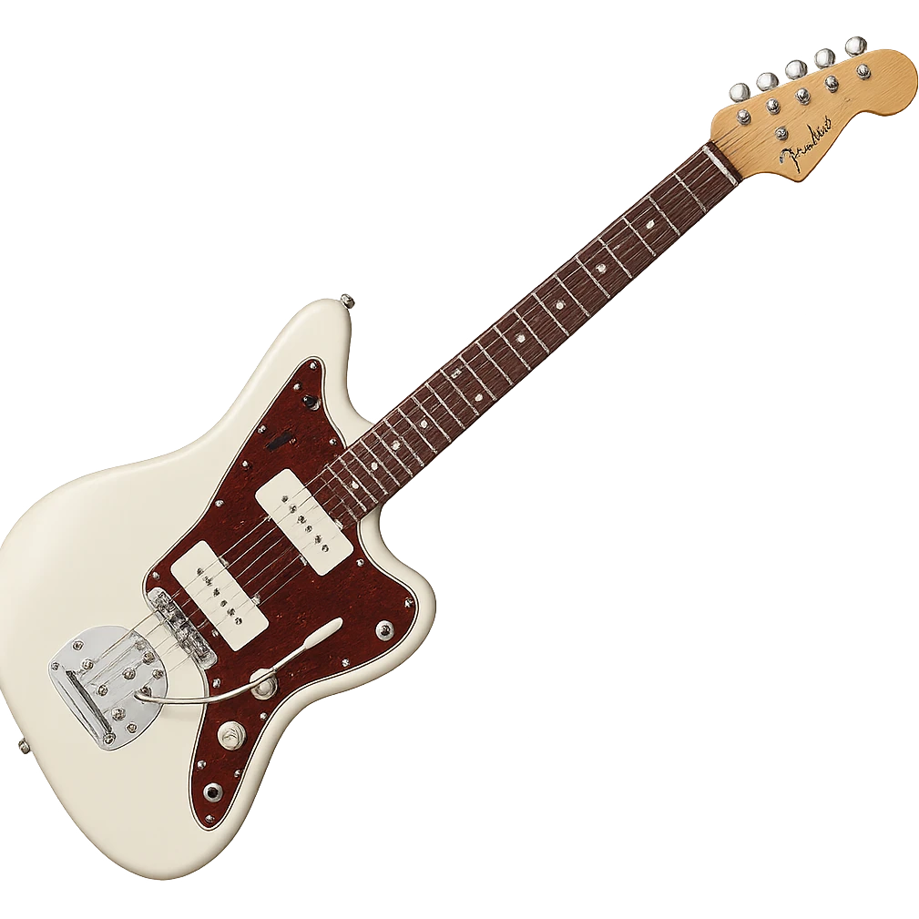 Olympic White Fender Jazzmaster guitar with classic tremolo bar emoji