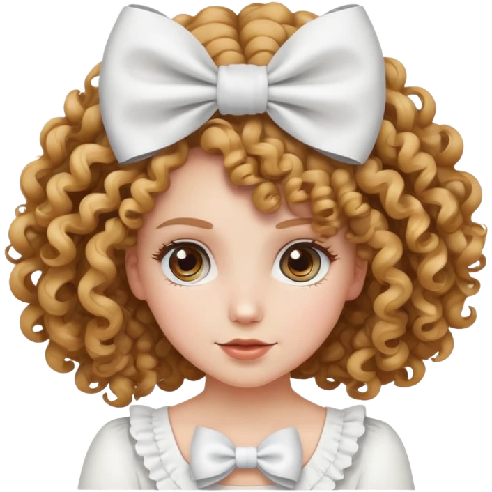 White girl with curly hair and white bow on her head emoji