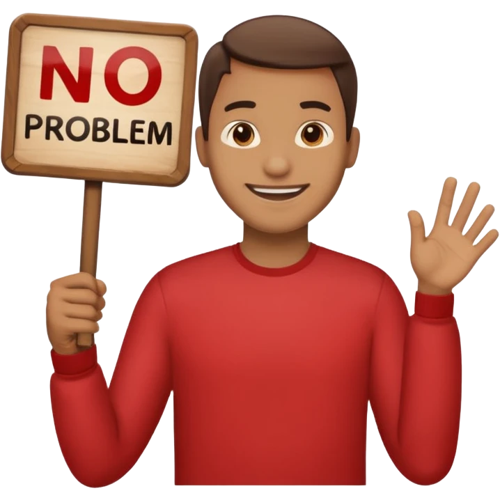 sign that says 'no problem' with a smiling man emoji