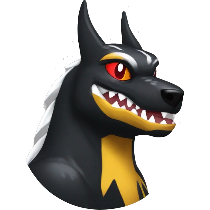 Black Cool Edgy Nargacuga-Houndoom-Garchomp Fakémon  with White and Red and yellow and black Edgy markings emoji