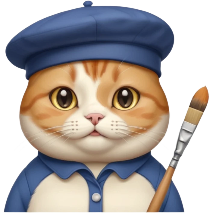 A cute chubby cat that is an artist, full body shown emoji
