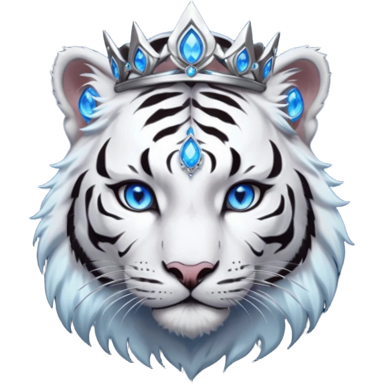 ESO Female white/black tiger khajiit leader of the umbral rose, glowing blue eyes, glowing blue 'third eye' gem; shadow gem silver tiara emoji