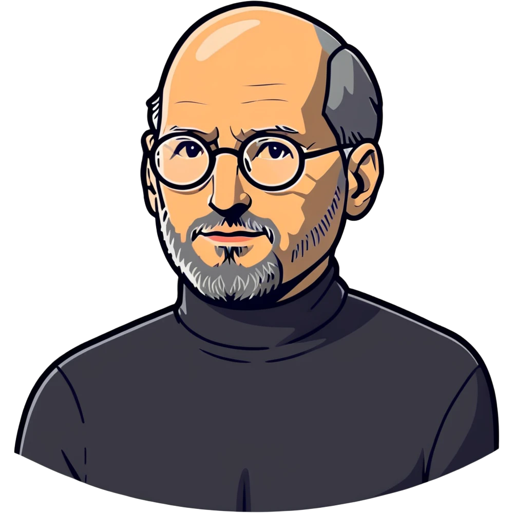Steve Jobs with black turtleneck, round glasses, beard emoji