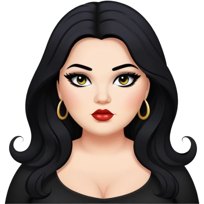 big plus size, long hair, baddie,pretty, makeup, black eyeliner, long hair emoji