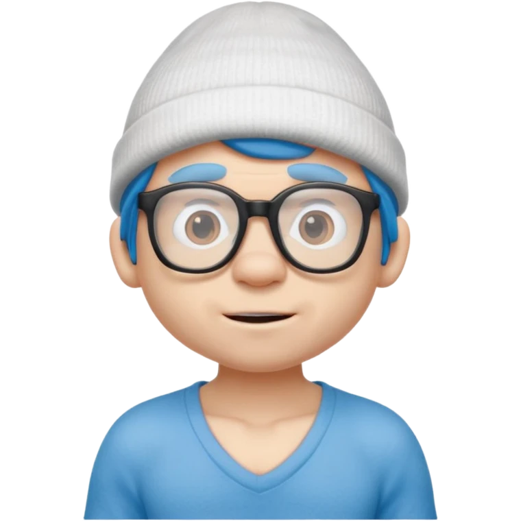smurf with glasses white beanie no shirt emoji