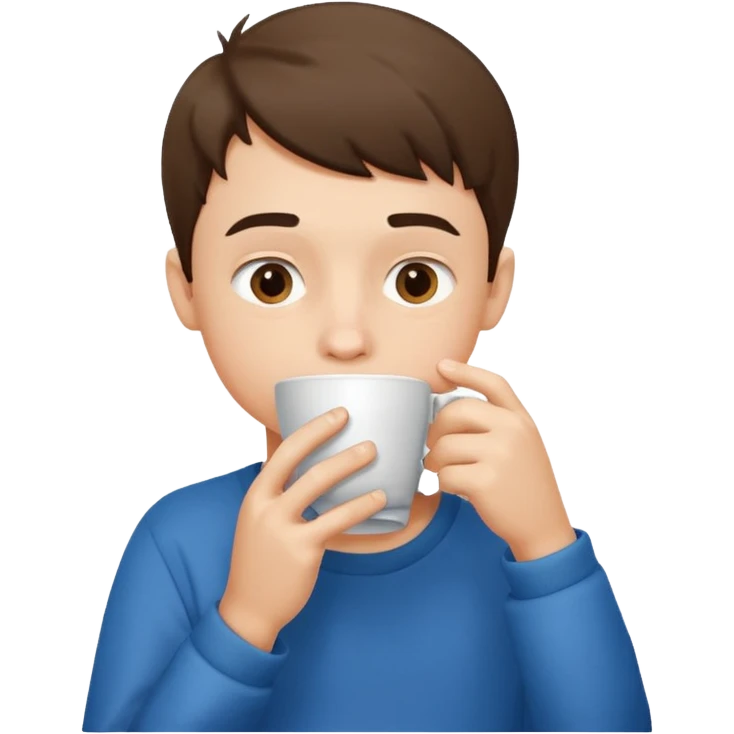 a boy drinking , the cup is touching his mouth, emoji
