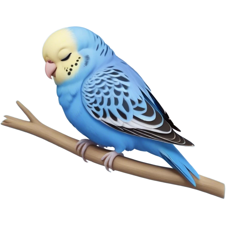 Meme-Worthy Cute Sleeping Blue Budgie Portrait Emoji, Head resting peacefully with a contented smile, showcasing a petite, delicate build and a luxuriously soft blue feathered fur, eyes shut in a serene nap, Simplified yet hilariously adorable features, highly detailed, glowing with a soft, drowsy light, high shine, relaxed and utterly lovable, stylized with an air of playful laziness, bright and heartwarming, soft glowing outline, capturing the essence of a comically sleepy budgie, so meme-worthy it feels like it could instantly become the next viral sensation of adorable slumber! emoji