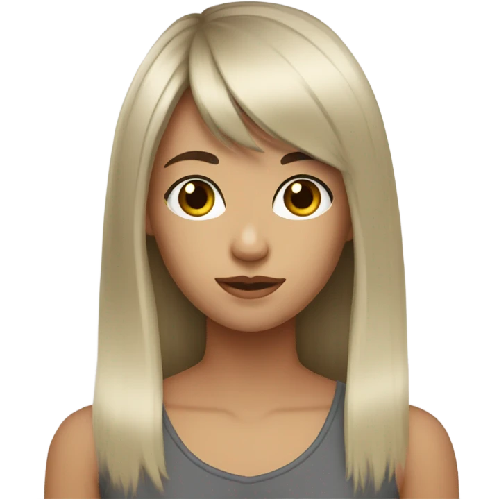 Dark brown long hair bangs girl with hazel eyes emoji