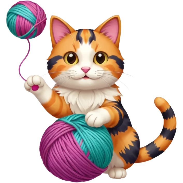 A playful cat leaning over the basket edge, reaching for a yarn ball. emoji