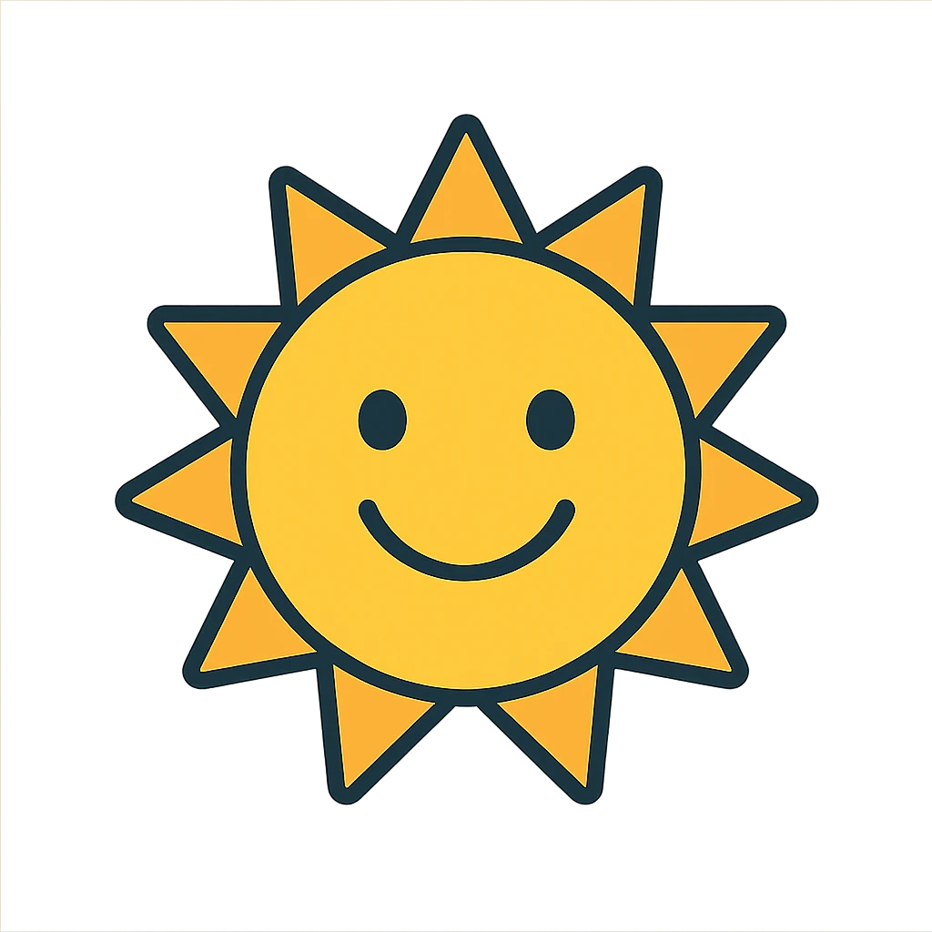 smiling sun icon, color outlines, cheerful and simple emoji