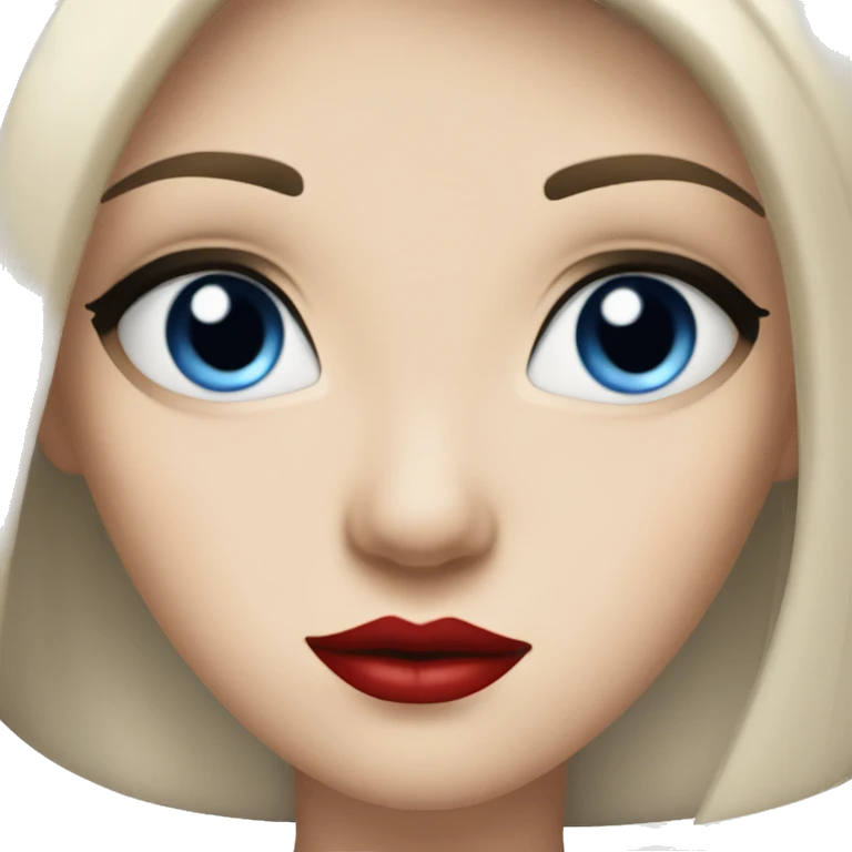 A girl with pale skin, long straight black hair parted in the middle and blue eyes with long eyelashes, red lips emoji