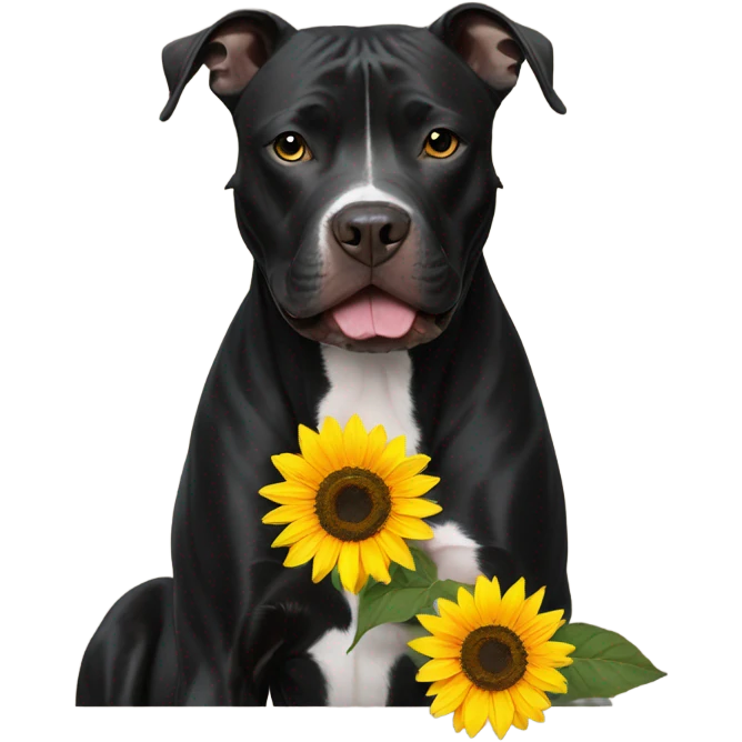 Black pitbull with sunflower  emoji