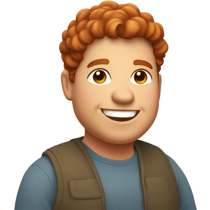 Bading redish curly hair guy with corners in the hair chubby smiling emoji