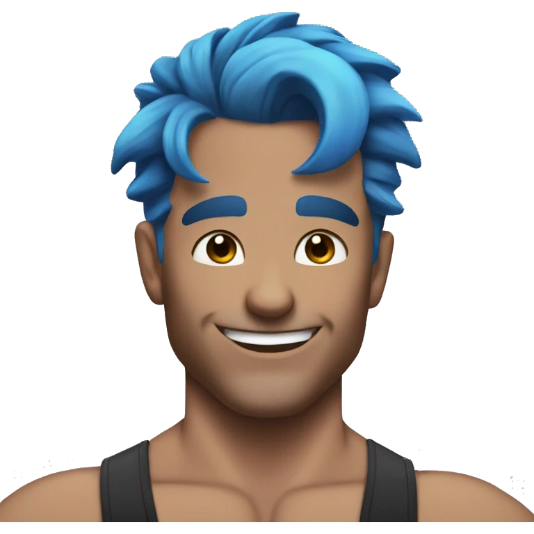 Scar on face blue hair updo muscle man smiling emoji