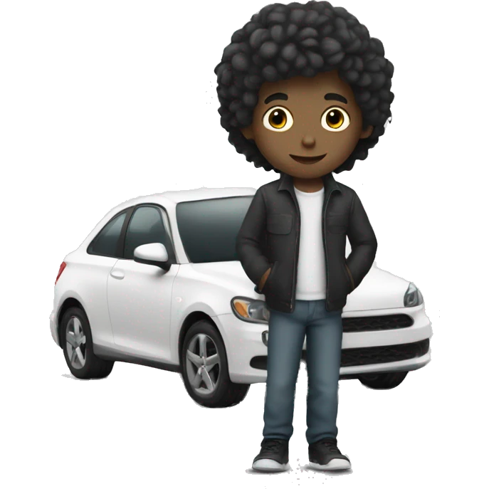 monochrome boy with car emoji