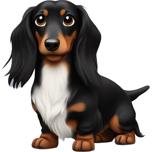 long haired dachshund black only a bit of white on the chest and muzzle emoji