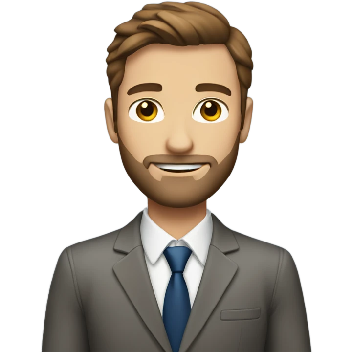A guy with brown hair and a short beard in a business suit.  emoji