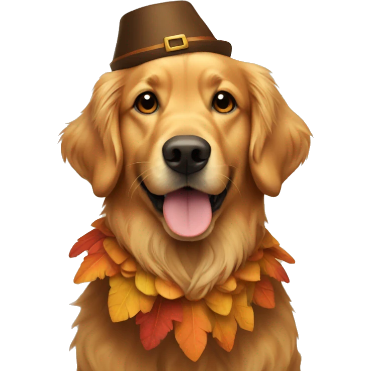 Golden retriever dressed as a turkey emoji