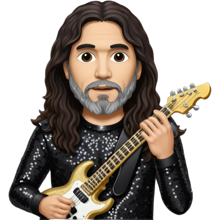 Tom Araya with long dark brown hair, black sequin outfit  emoji