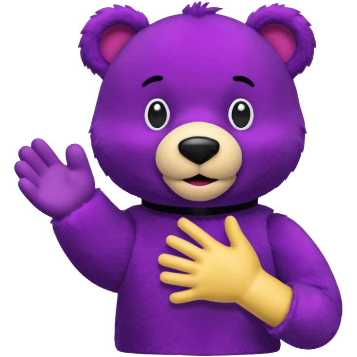 Bok the Hand Puppet from The Wiggles with purple bear puppet with  emoji