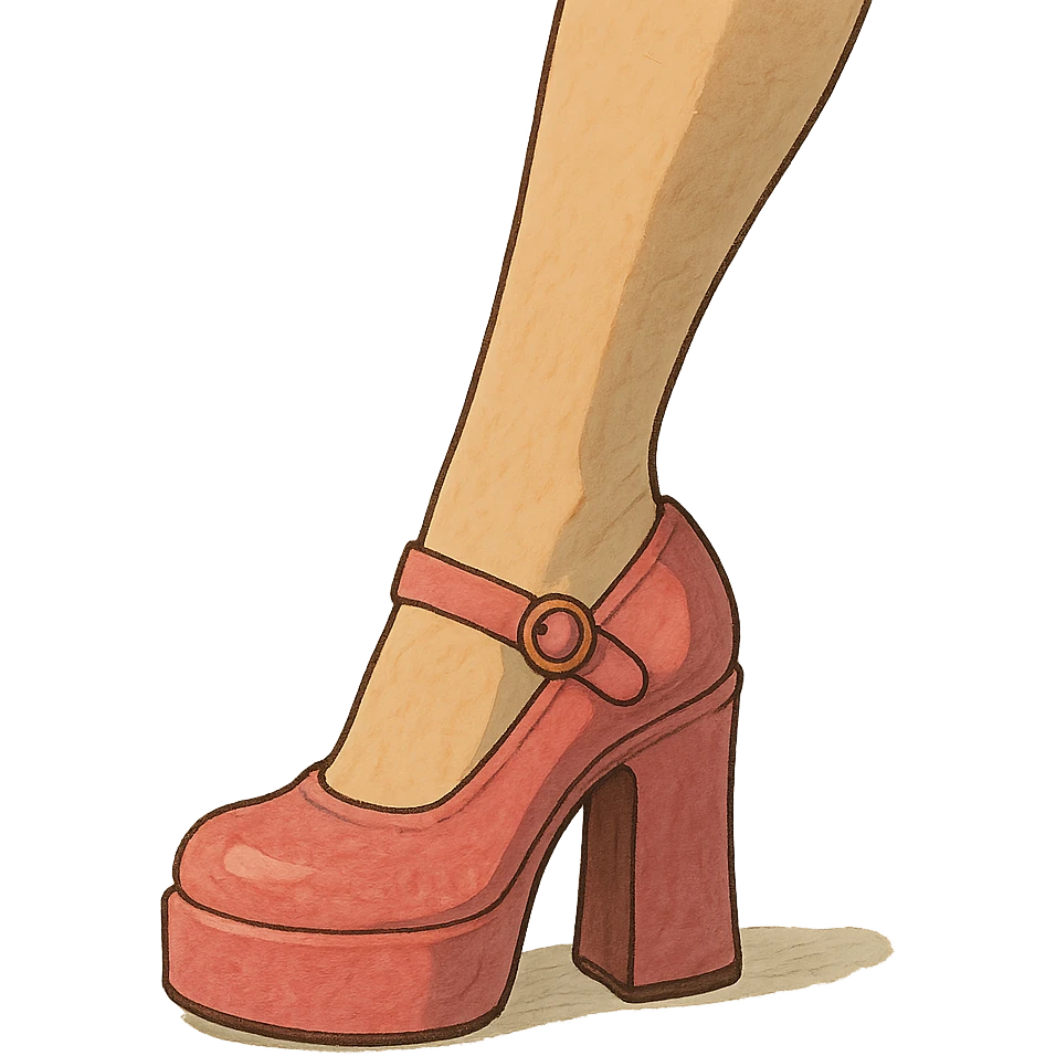 pink platform heel with a leg in stockings emoji