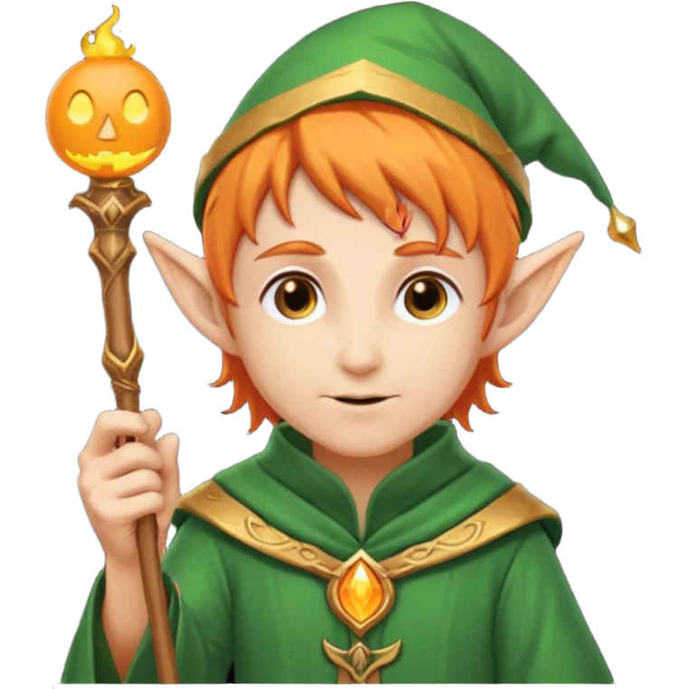 Orange Haired Elf, old Mage elf with glowing orange staff emoji