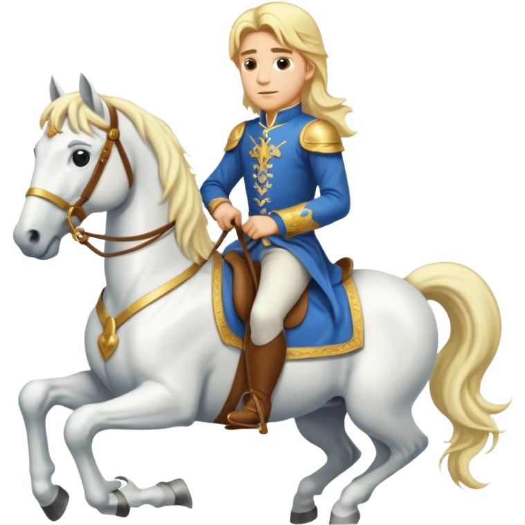 blond prince with long hair riding a white horse emoji