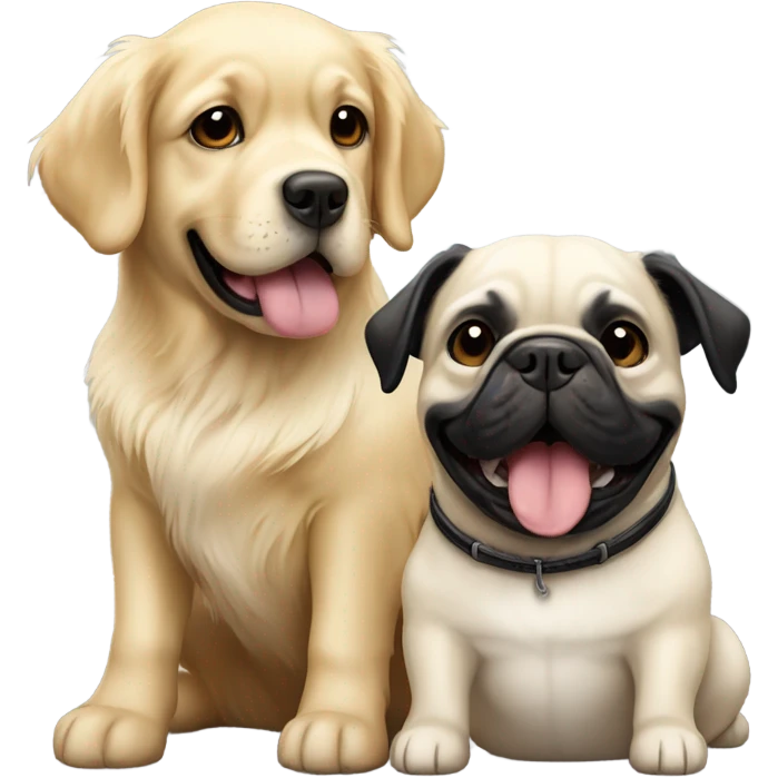 English cream golden retriever and a black french bulldog as best friends emoji