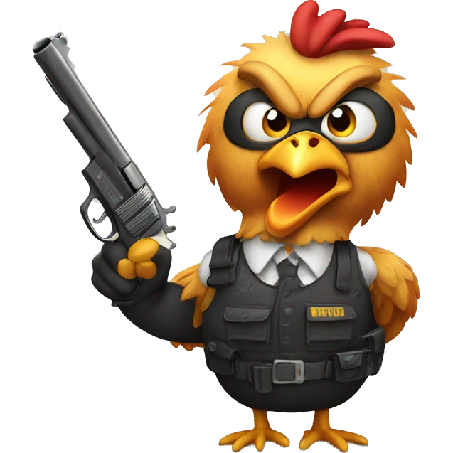front facing angry chicken with a gun emoji