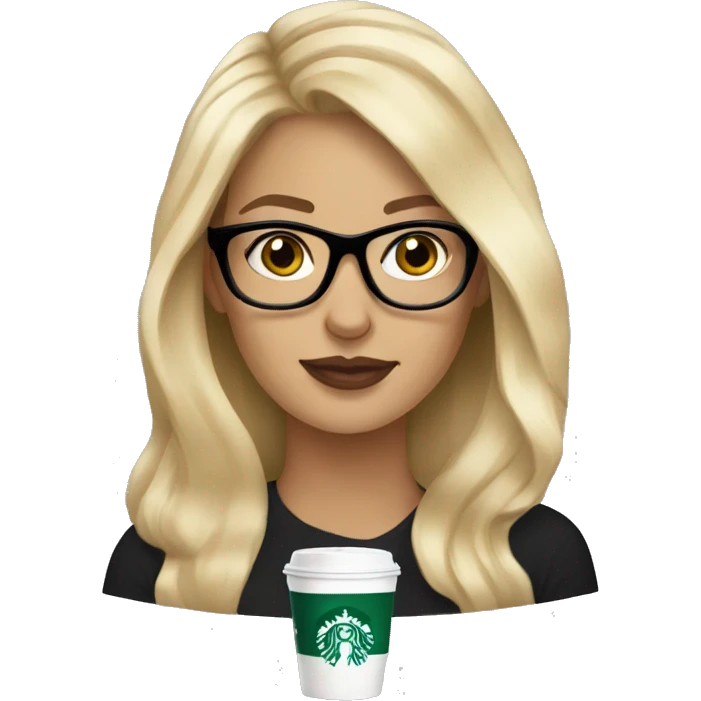 Blonde hair woman with black glasses drinking Starbucks  emoji