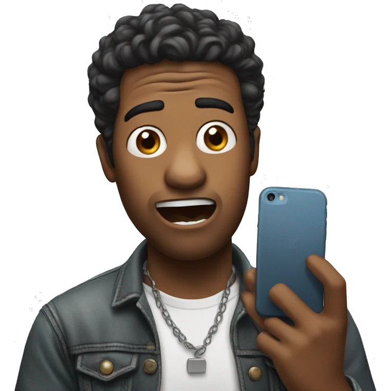 surprised musician holding his iPhone emoji