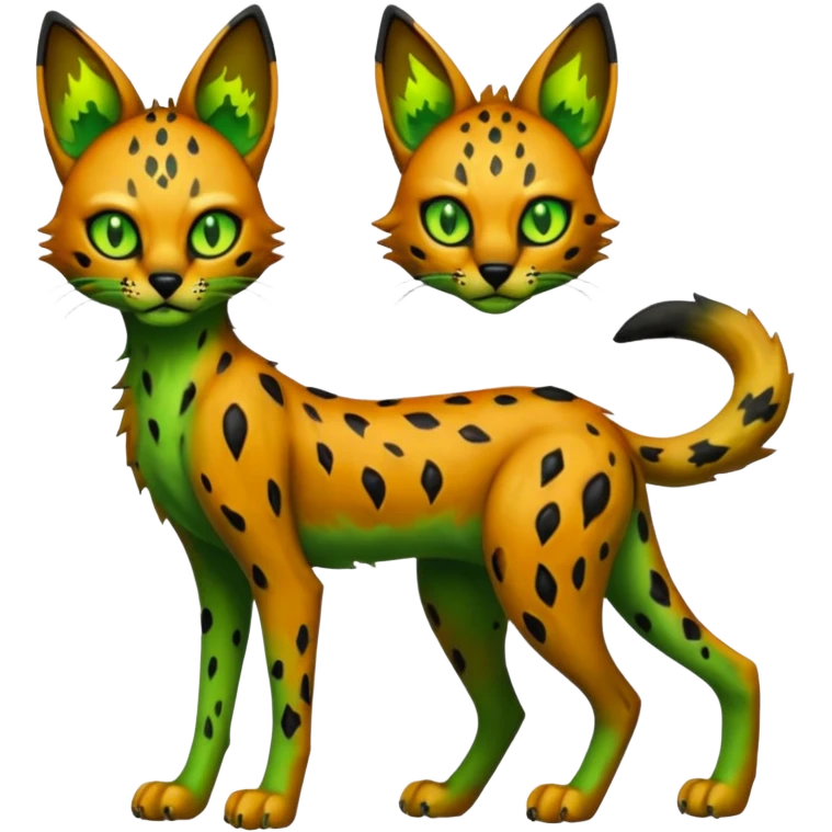 Eldritch green-fiery green-flamey Dark-deep-blackish-Greenish Zombie-serval, full body emoji
