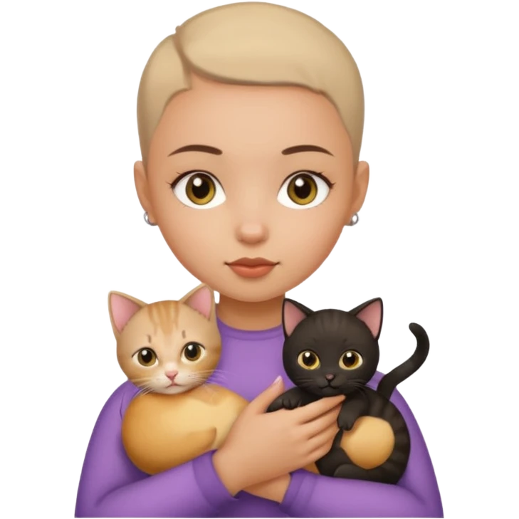 HAZEL EYES , BLACK BUZZ CUT LIGHT SKIN ROUND FACE GIRL hold kitten   emoji