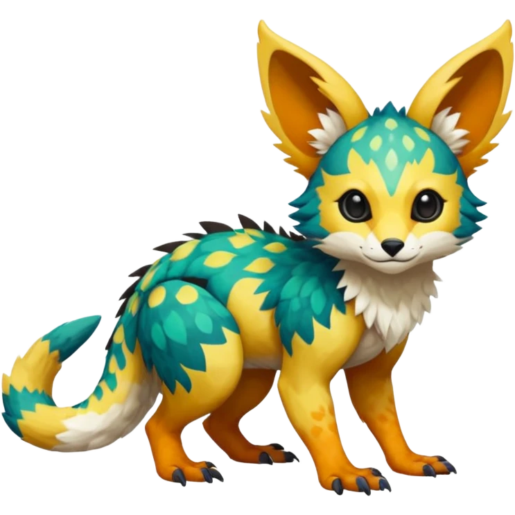 Rare realistic exotic cute epic pretty beautiful handsome gorgeous aesthetic colorful vibrant Vernid-Trico-species-Fakemon-creature by LiLaiRa, random markings, tufted ears, full body emoji