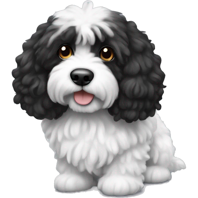 Black and white fur cockapoo fluffy dog emoji