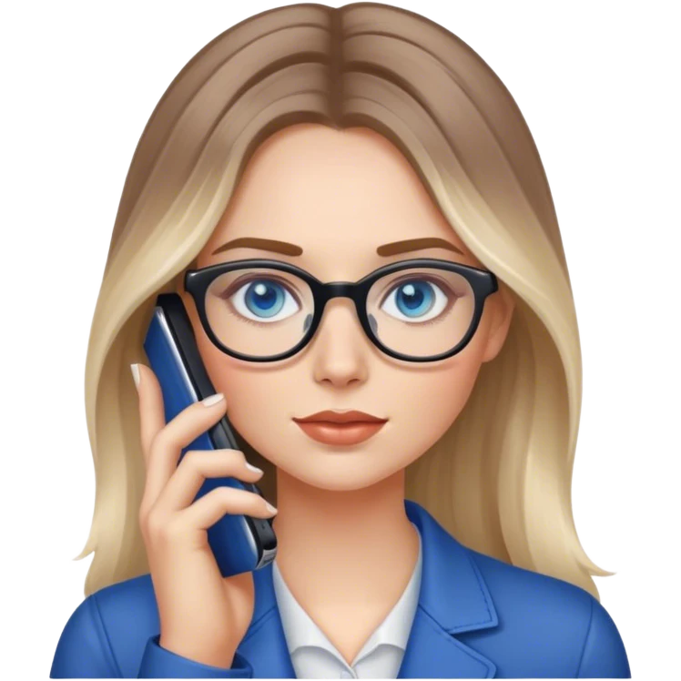 Pale Realistic balage hair woman wearing glasses and blue eyes speaking on 1 cell phone emoji