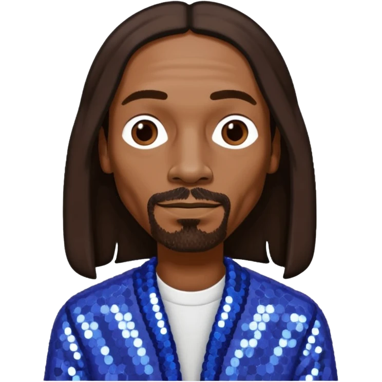 Snoop Dogg with long dark brown hair, periwinkle sequin outfit emoji