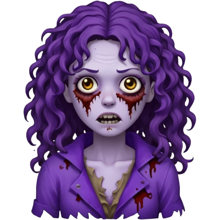 Zombie woman with curly, dark brown long hair (not thick or voluminous) wearing a ruined purple outfit.  emoji