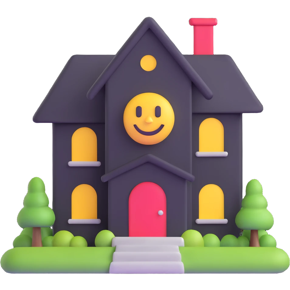 a house with a happy face emoji