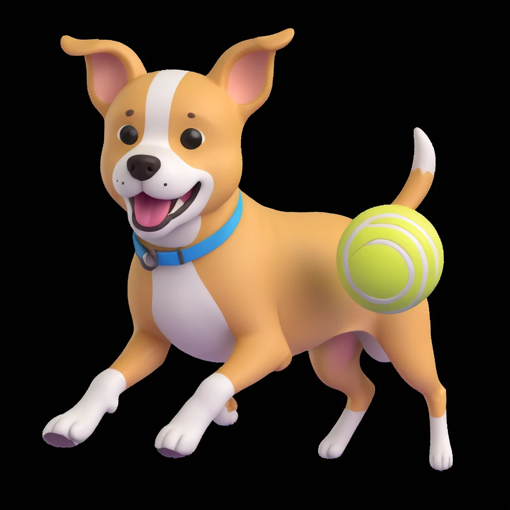 dog chasing ball in forrest, close up pose emoji