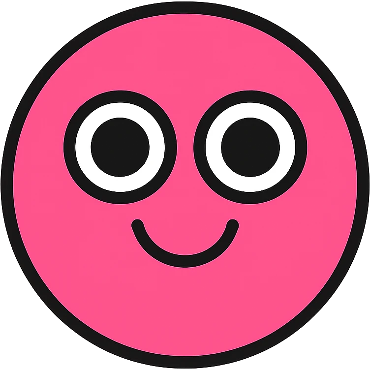playful pink emoji with big eyes emoji